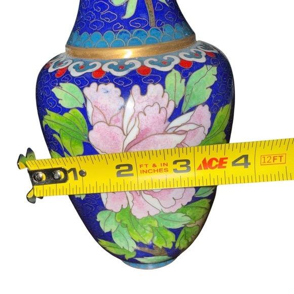 Vintage Cloisonné Enamel Vase – Blue Floral Design - Picture 8 of 8